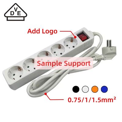 5 Gang Extension Socket 3x1.5mm2x5m VDE Flexible Cable Power Strip met kinderbescherming en 10/16A nominale stroom