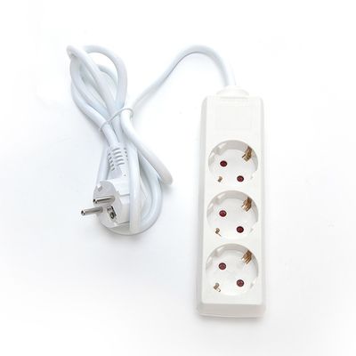 Verscheidene normen 3*0,75mm stroomkabel Multi Plug Power Socket Extension 3 Way Universal Extension Cable 250V/16A Wit