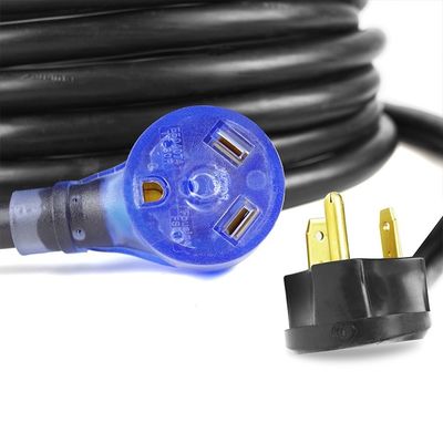 30Amp Heavy Duty RV Extension Cord 10 AWG ETL 50ft TT-30P tot TT-30R met LED-indicator en eenvoudig ontkoppelbaar ontwerp