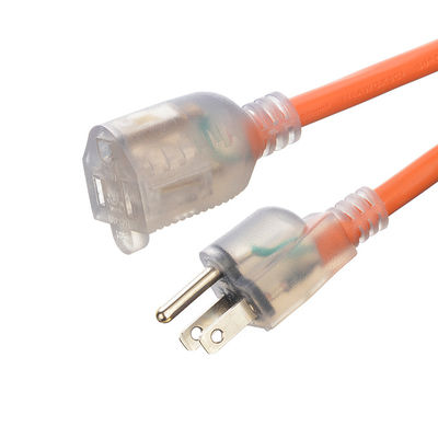 Buitenverlengkabel met verlicht einde ETL-standaard 3 pin zwaargewicht 125V 7A stroomkabel 6ft PVC jas materiaal