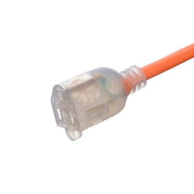 Buitenverlengkabel met verlicht einde ETL-standaard 3 pin zwaargewicht 125V 7A stroomkabel 6ft PVC jas materiaal