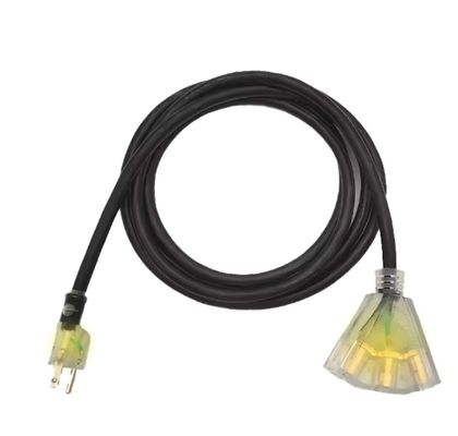 Plug 3pin en NEMA Vrouwelijk eindtype voor buiten 3 prong 13 Amp 12/3 SJTW Multiple Black Extension Cord met licht