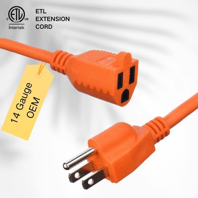 Eindtype / 15ft zwaar draadloos stroomkabel In 3 prongs16 SJTW AWG Op buitenlampjes Met Nema-15 Oranje stekker Voor verlengkabels
